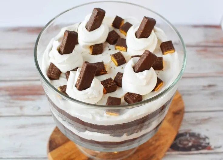 top of a layered chocolate trifle dessert