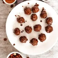 overhead shot of date energy balls on a plate
