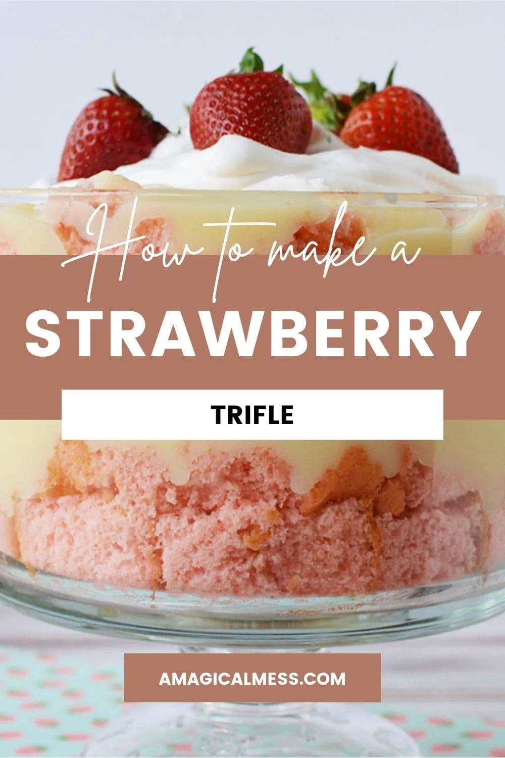 layers in a strawberry cheesecake trifle