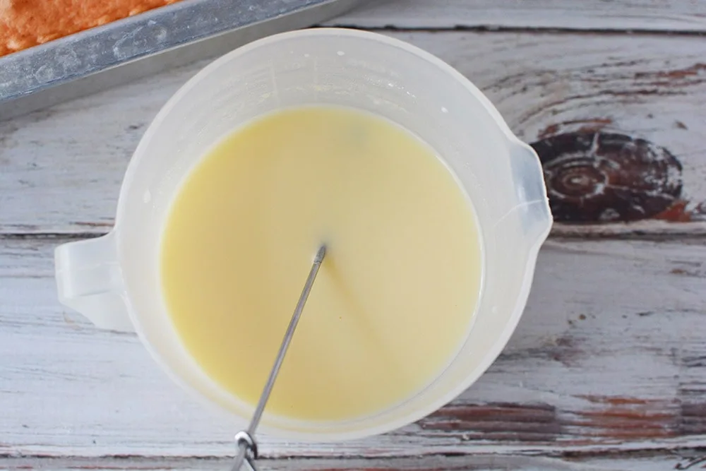 Whisked pudding in a bowl. 