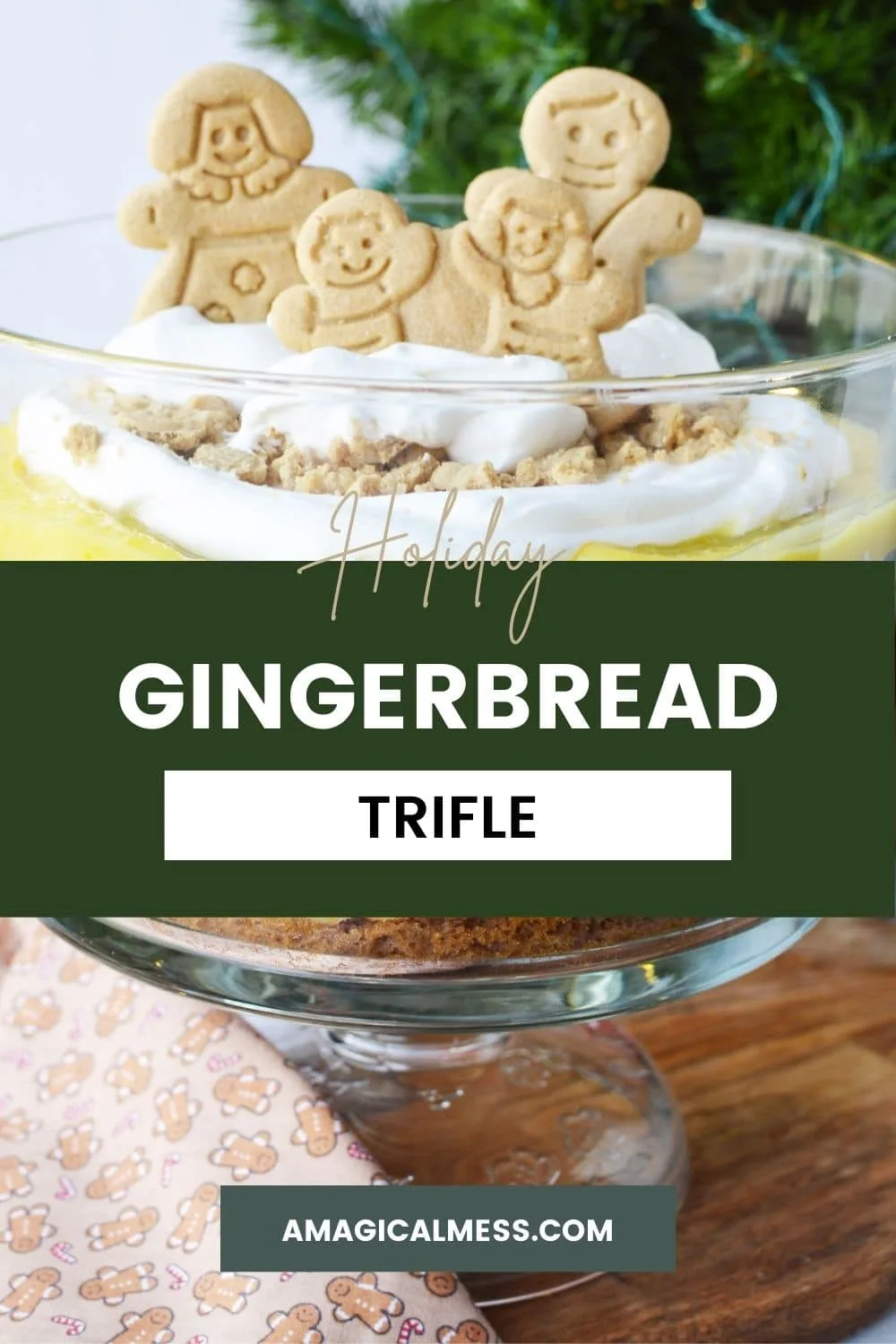 Gingerbread family cookies on a pudding trifle