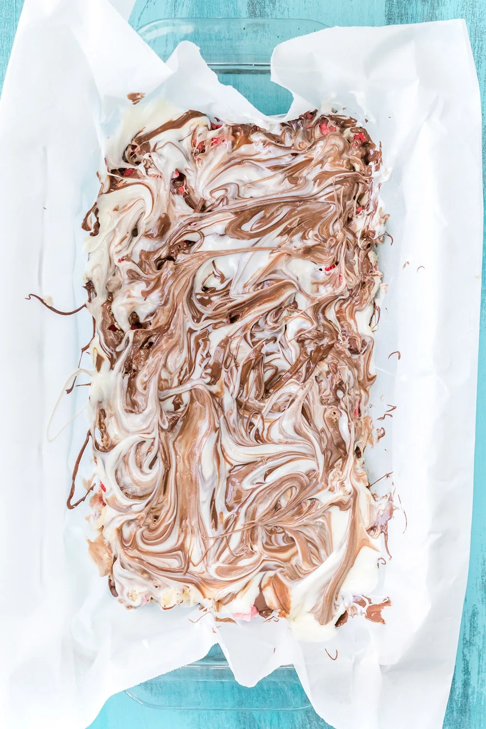 White and milk chocolate swirled together.
