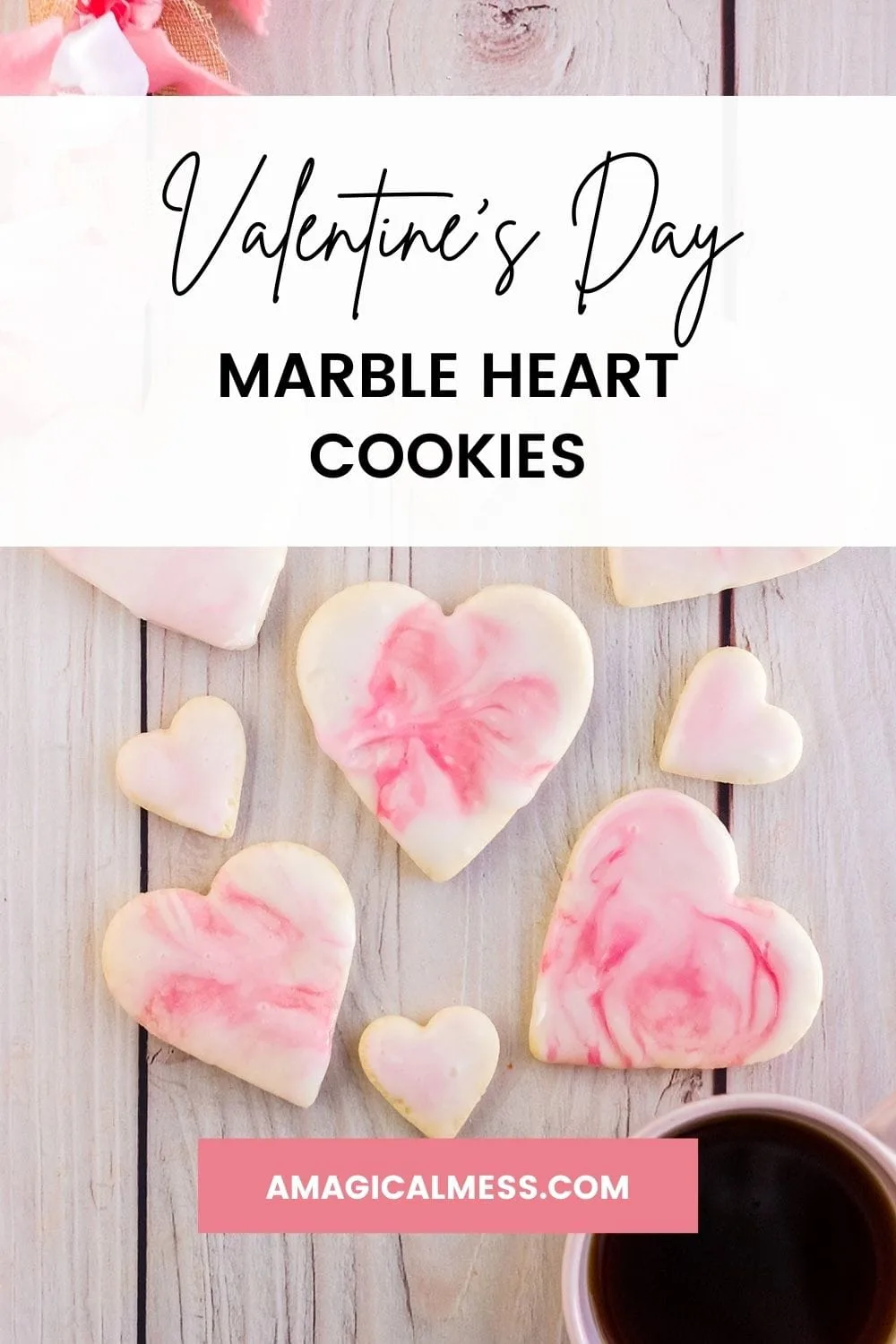 Heart cookies with pink marble icing.