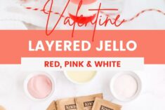 Red, white, and pink gelatin layered into thin glasses.
