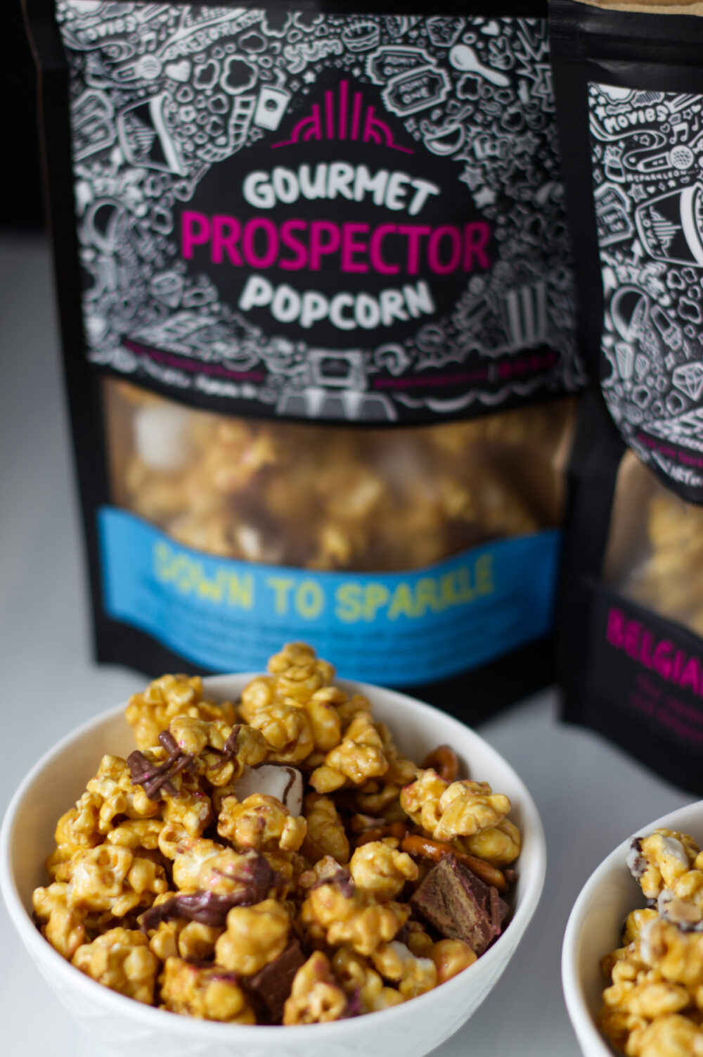 Down to sparkle popcorn in a bowl and the bag. 