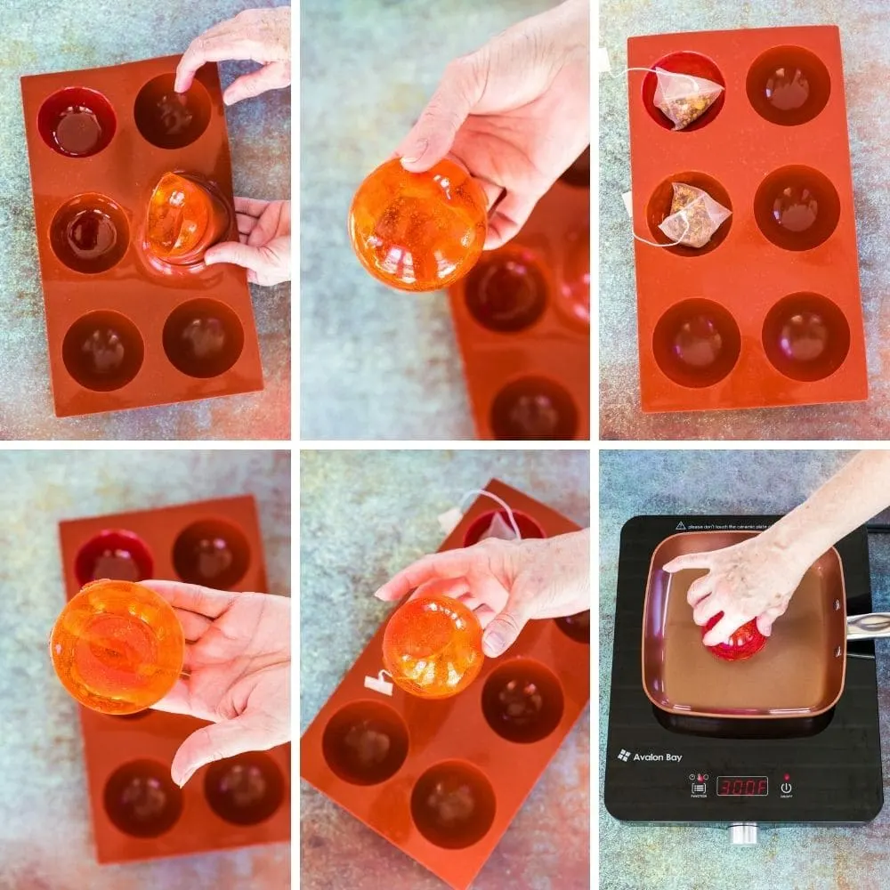 Process images of making hot tea drops.
