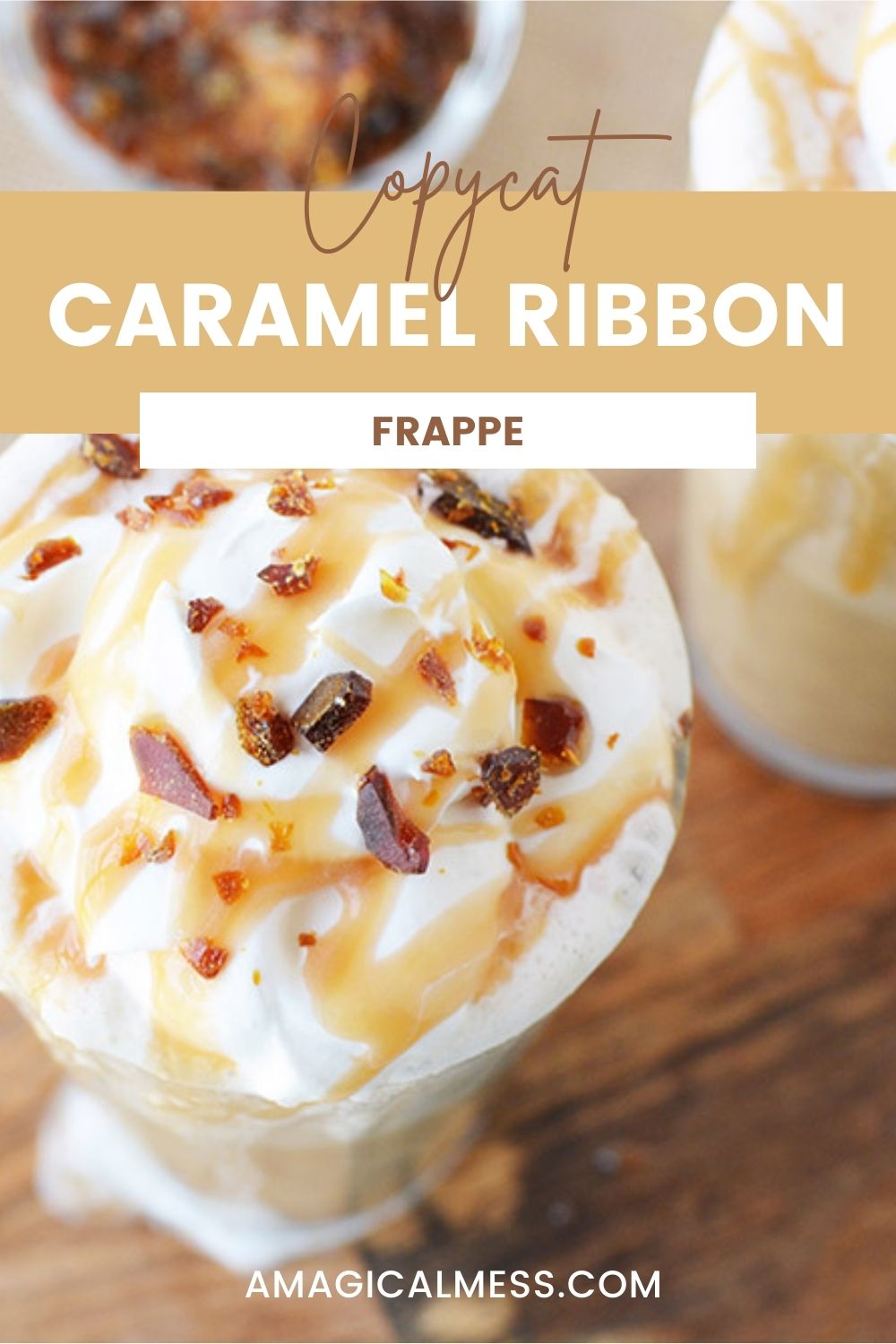 Drink with caramel crunch and whipped cream on top.