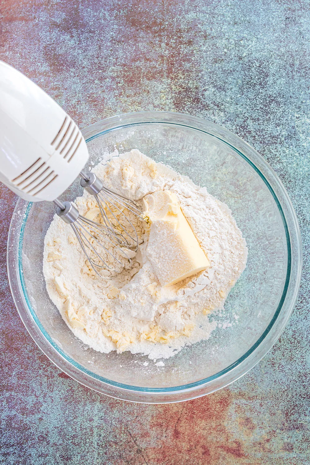 Butter and flour in a mixing bowl.