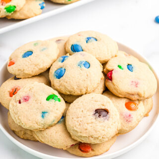 Plate of M&M cookies.