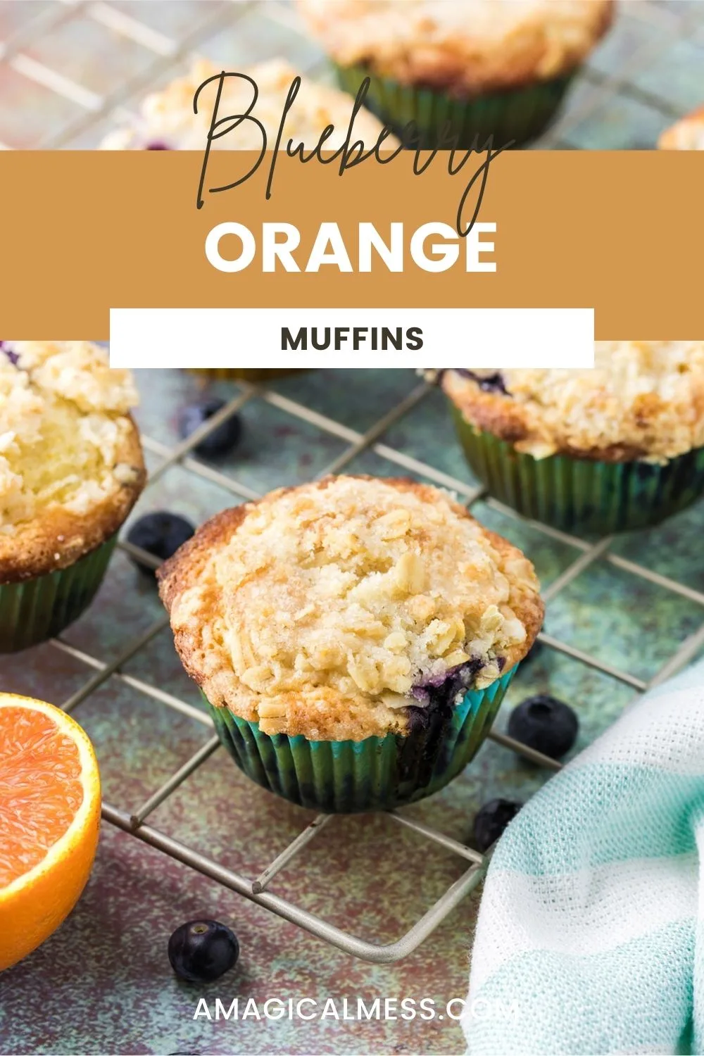 Orange blueberry muffins on a rack.
