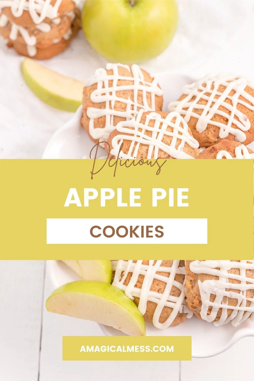 Apple pie cookies with glaze next to green apple slices.