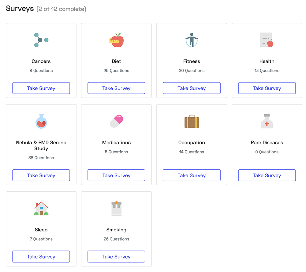 Surveys from the Nebula Genomics website.