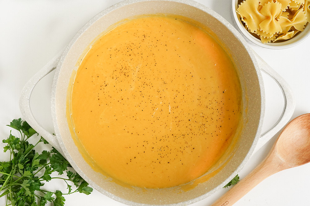 Butternut squash soup in a bowl. 