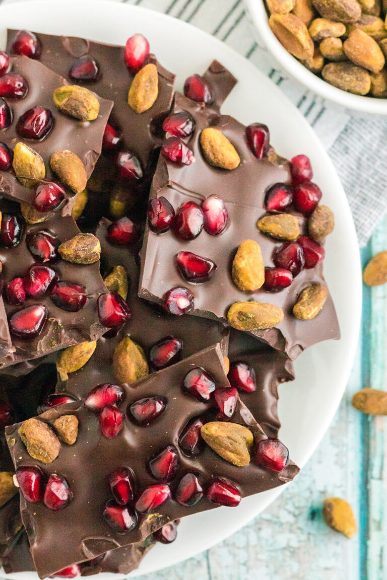 Chocolate Pomegranate Bark with Pistachios