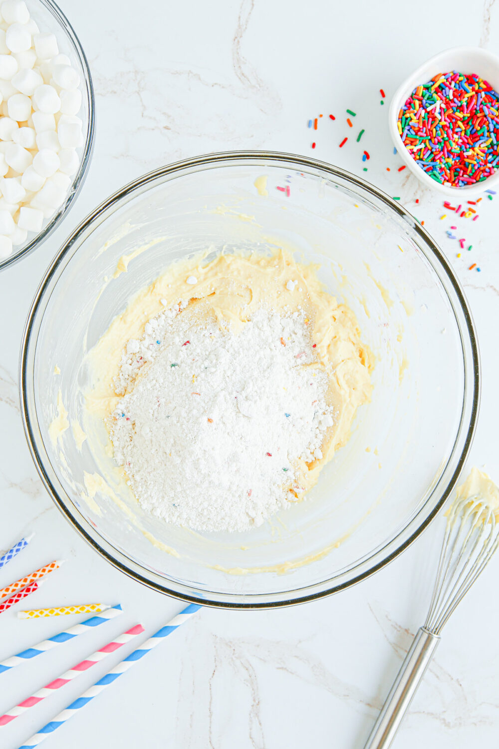 Cake mix in with vanilla pudding mixture. 