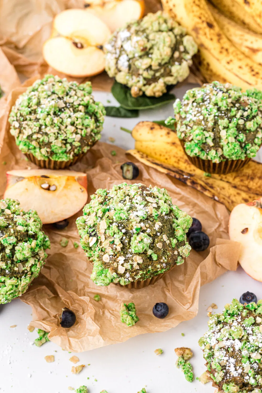 Muffins with green crumble to look like mold for Halloween or April Fool's Day.
