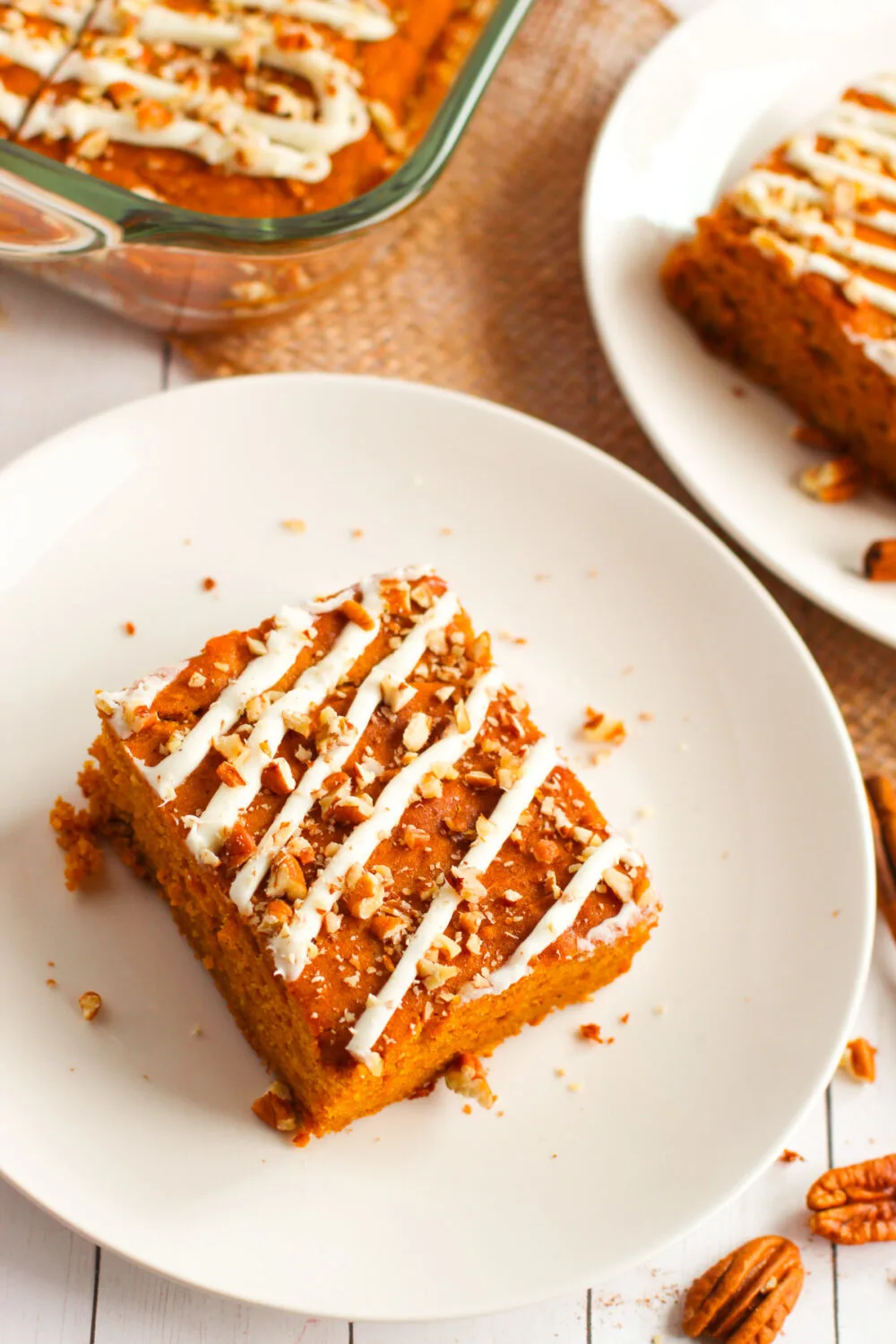 Slice of pumpkin snack cakes on a plate. 