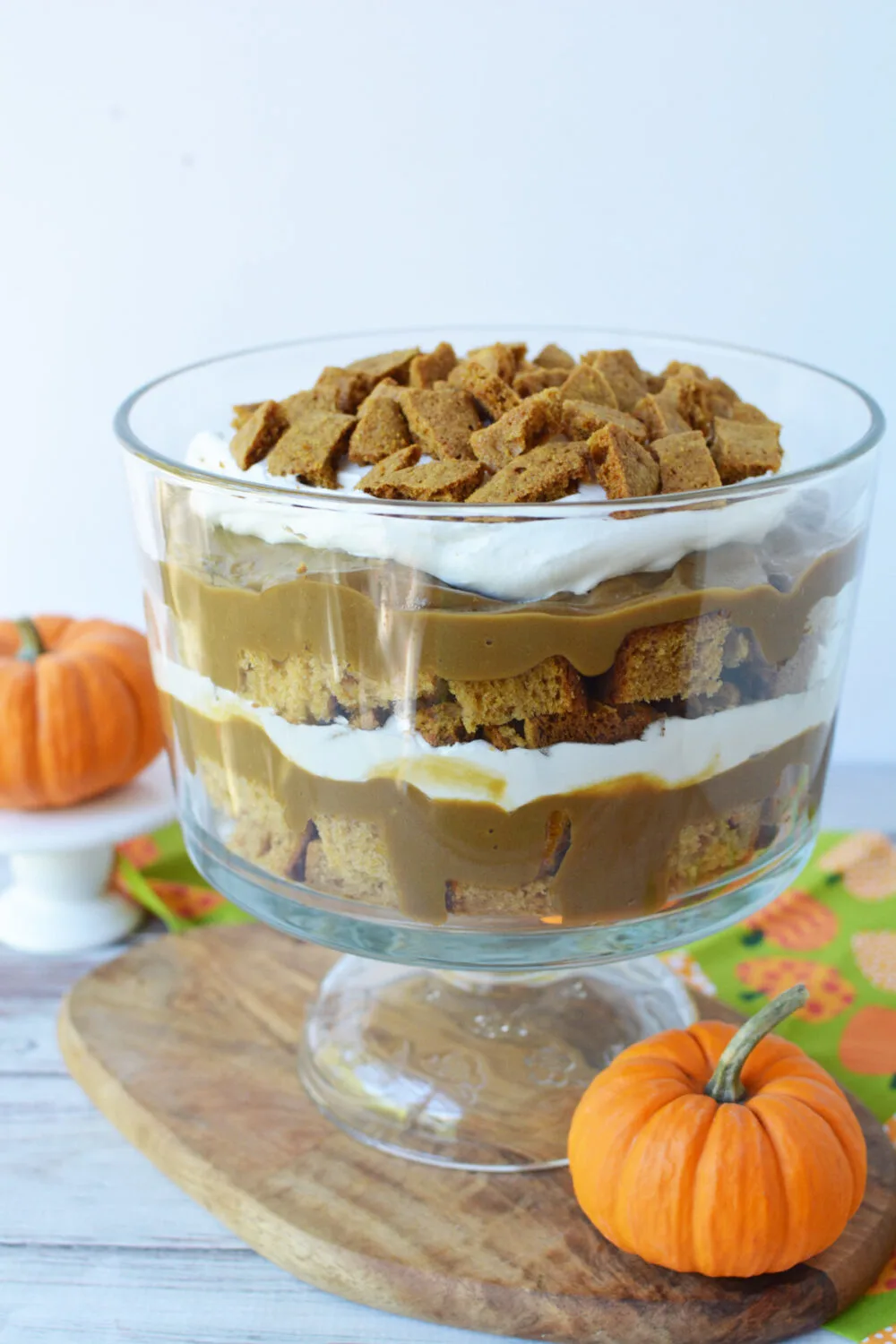 Pumpkin pie trifle in a bowl. 
