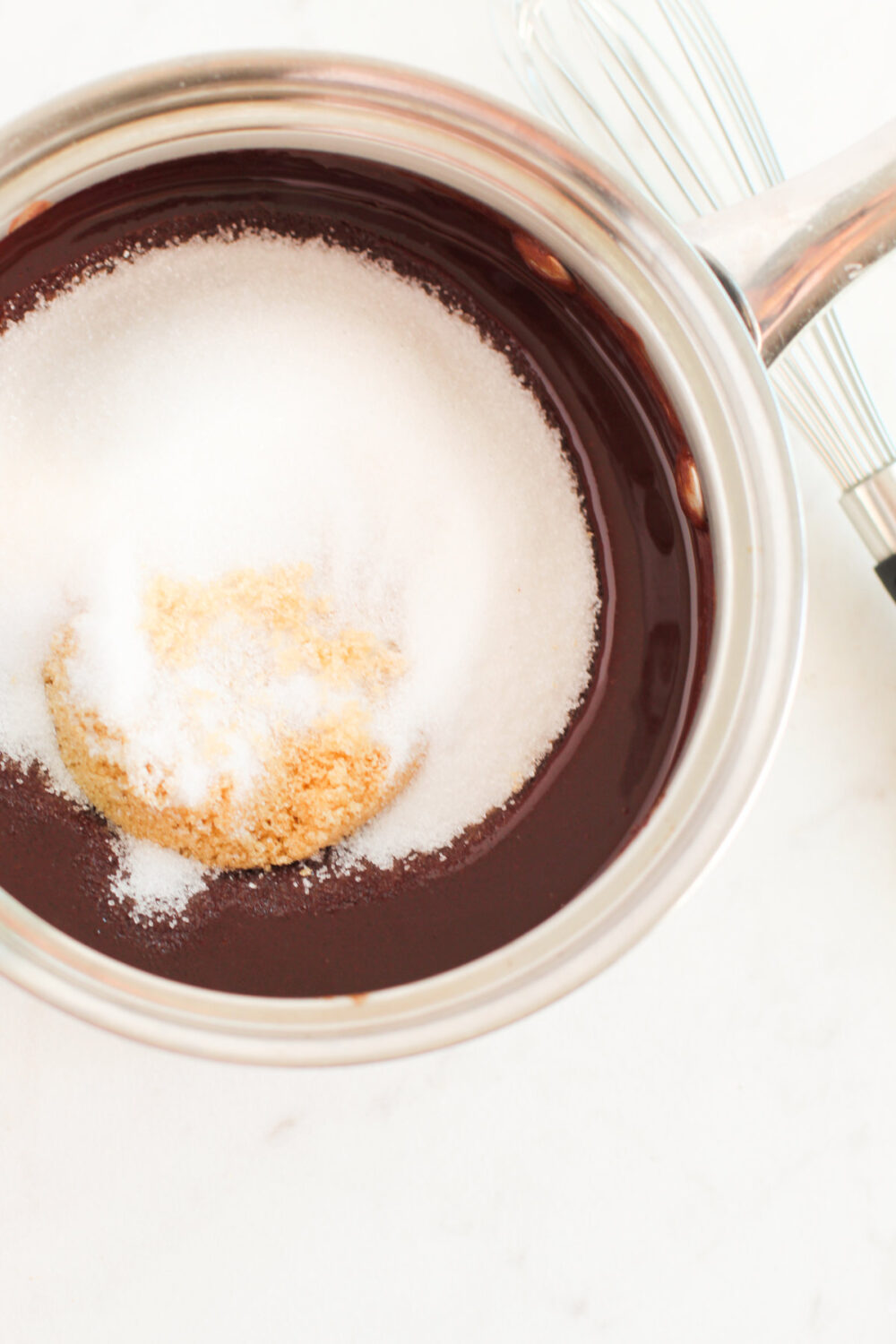 Sugar and chocolate in a pan.