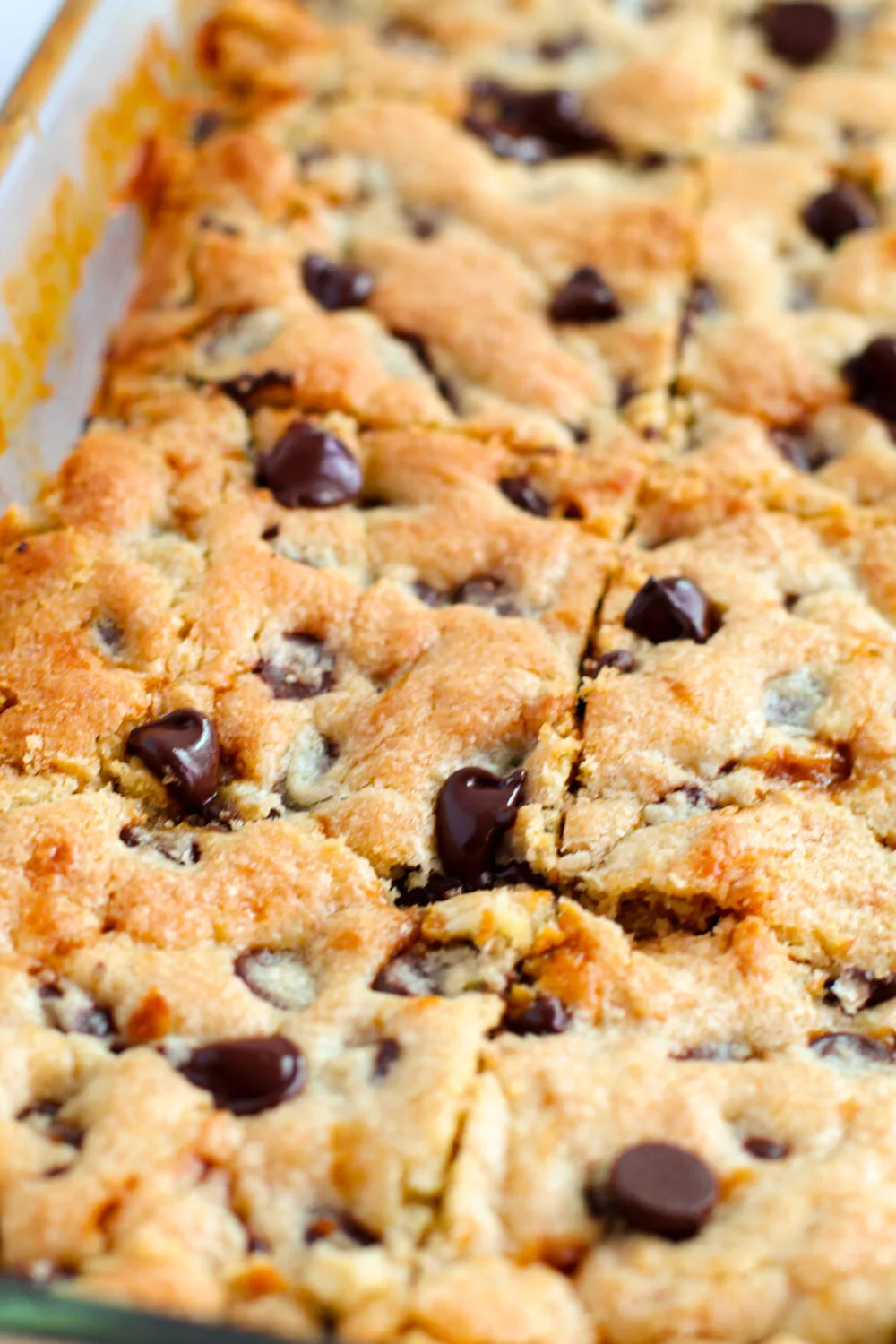 Cookie bars in a baking pan.