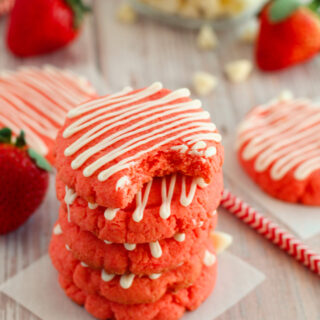 A stack of strawberry cake mix cookies.