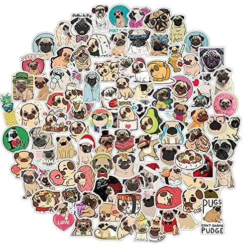 100 Pack Cute Pug Dog Stickers