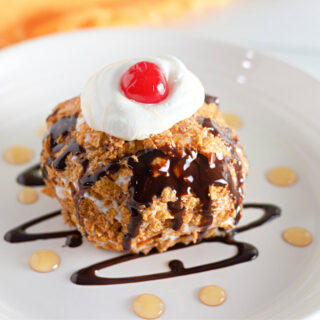 Fried ice cream with a cherry on top.