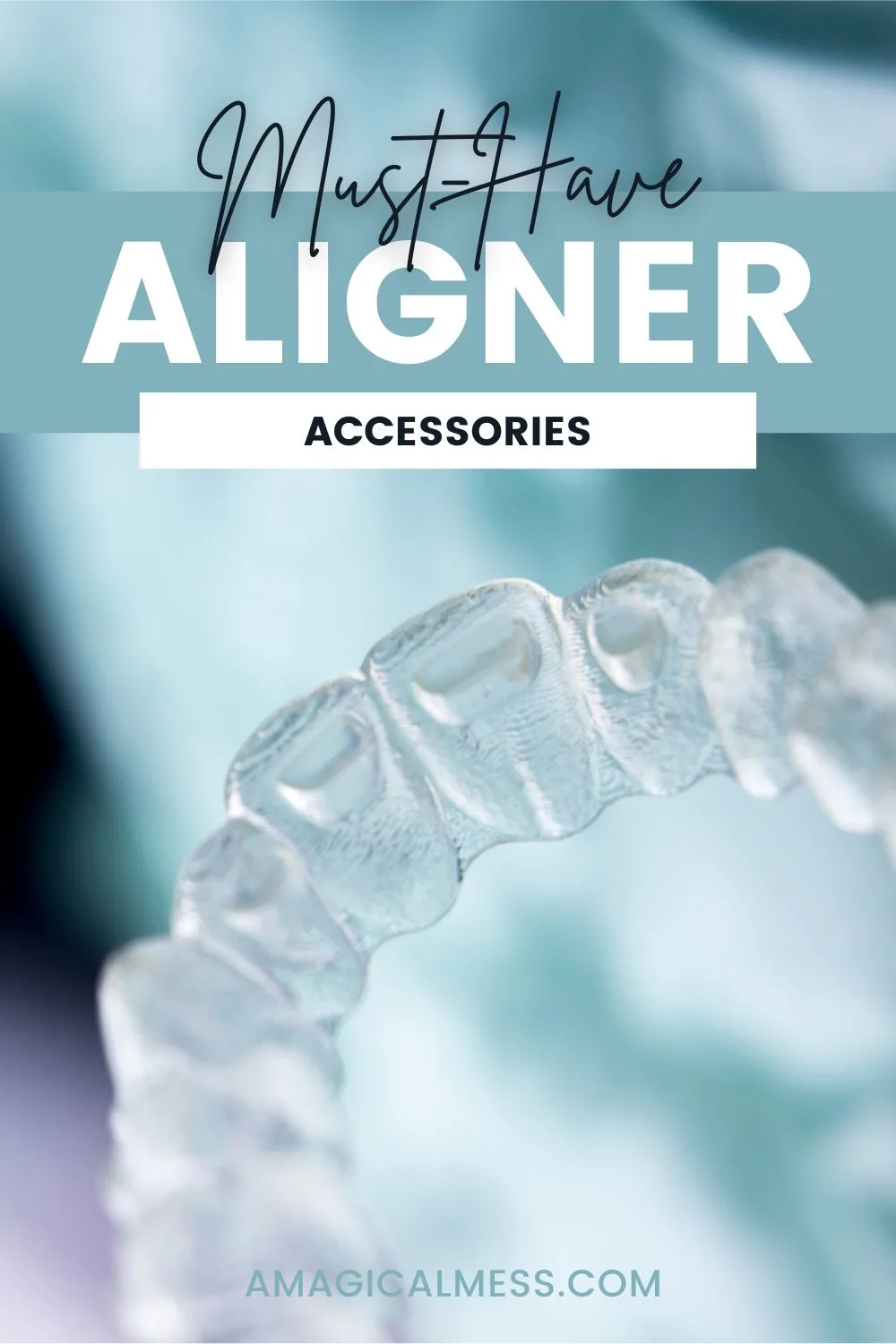 Clear aligners with a blue background.