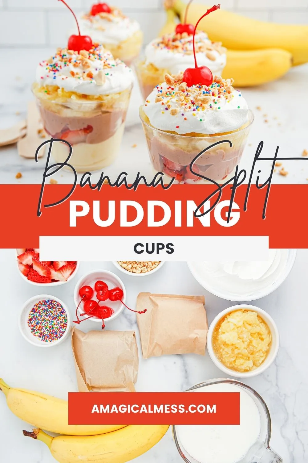 Banana pudding cups and all the ingredients to make them.