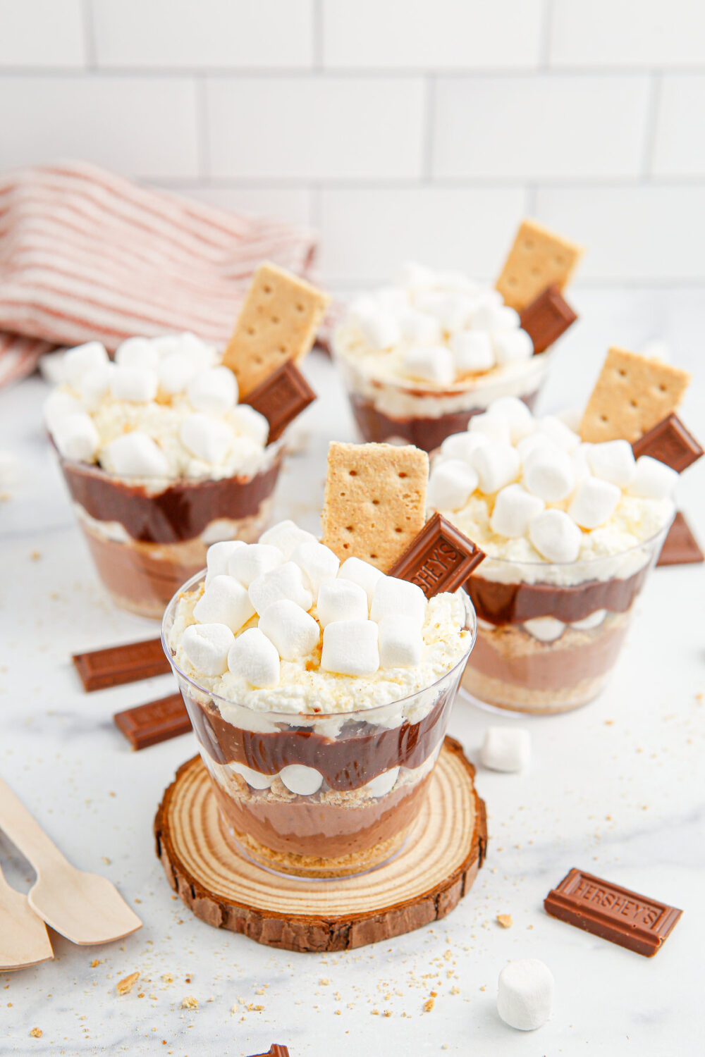 Smores pudding trifles in individual serving cups. 