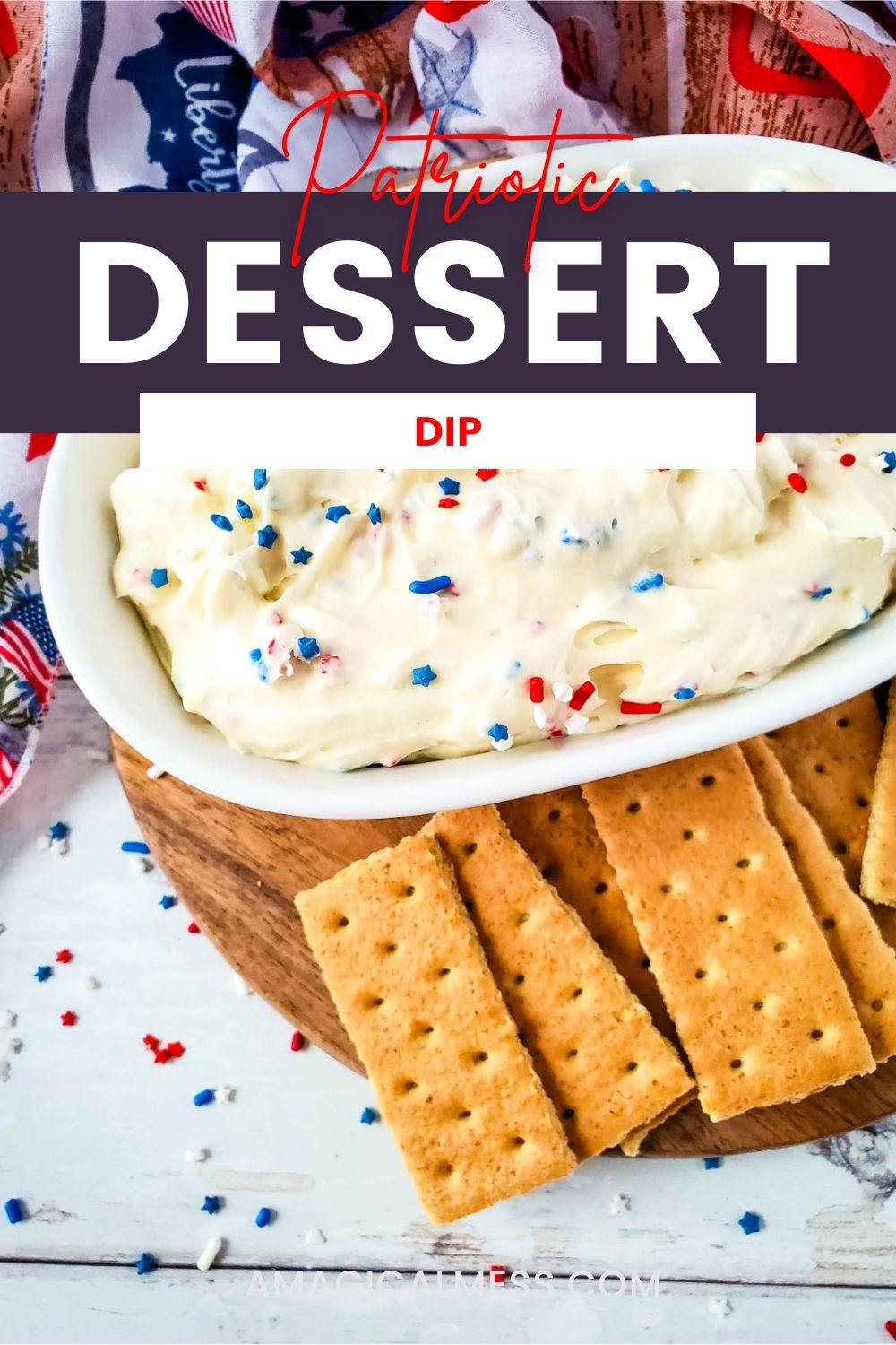 Patriotic dessert dip with graham crackers.