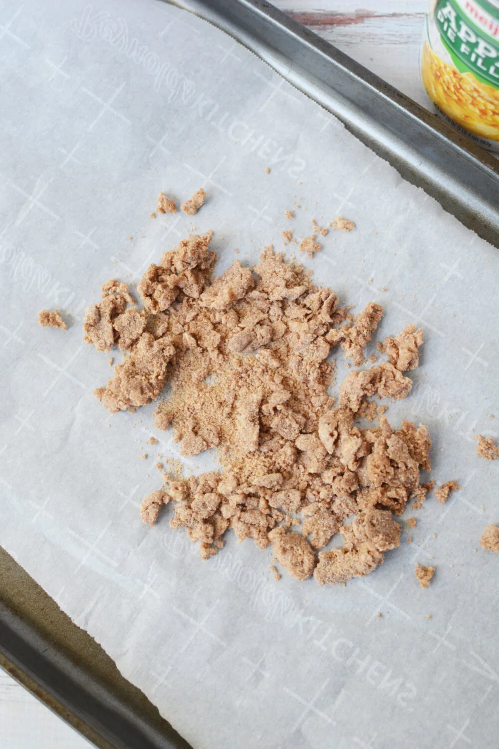 Brown sugar crumble on a baking sheet. 