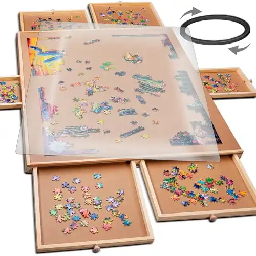 Rotating Wooden Jigsaw Puzzle Table