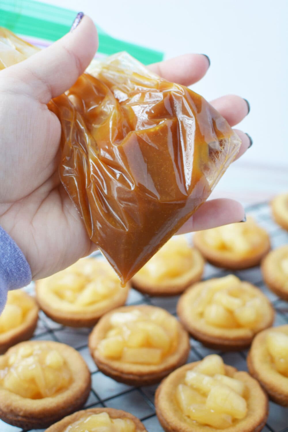 Caramel topping in a bag. 