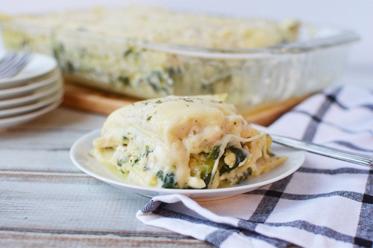 Spinach lasagna on a plate. 