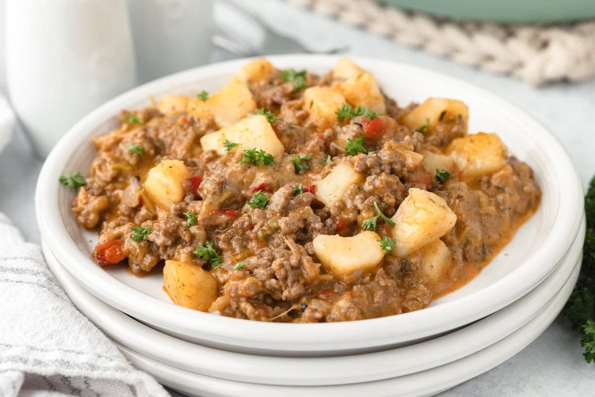 Hamburger hash in a bowl. 