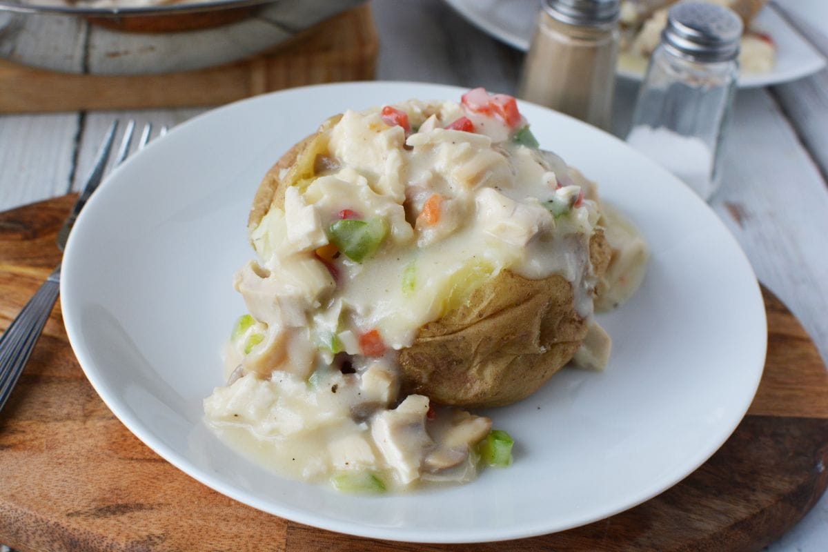 Turkey a la king on a baked potato.