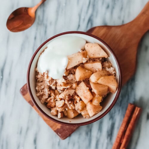 Bowl of apple quinoa breakfast.