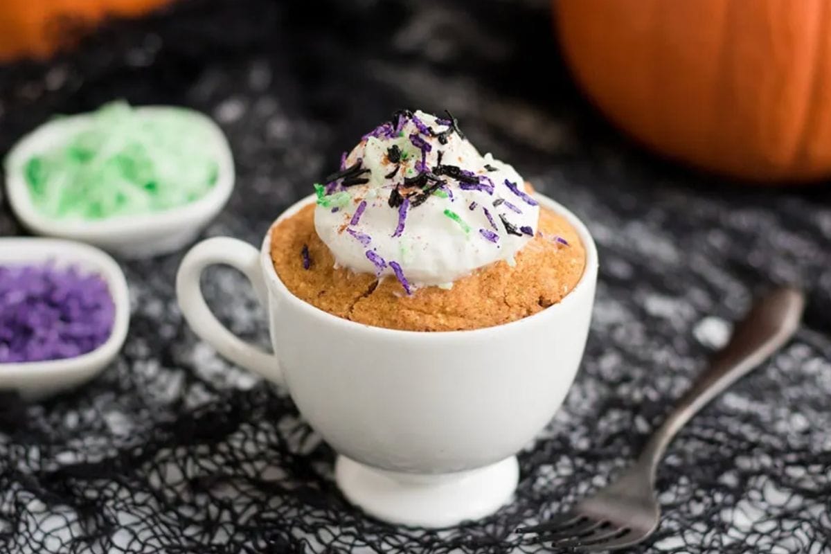 Mug cake with Halloween sprinkles. 