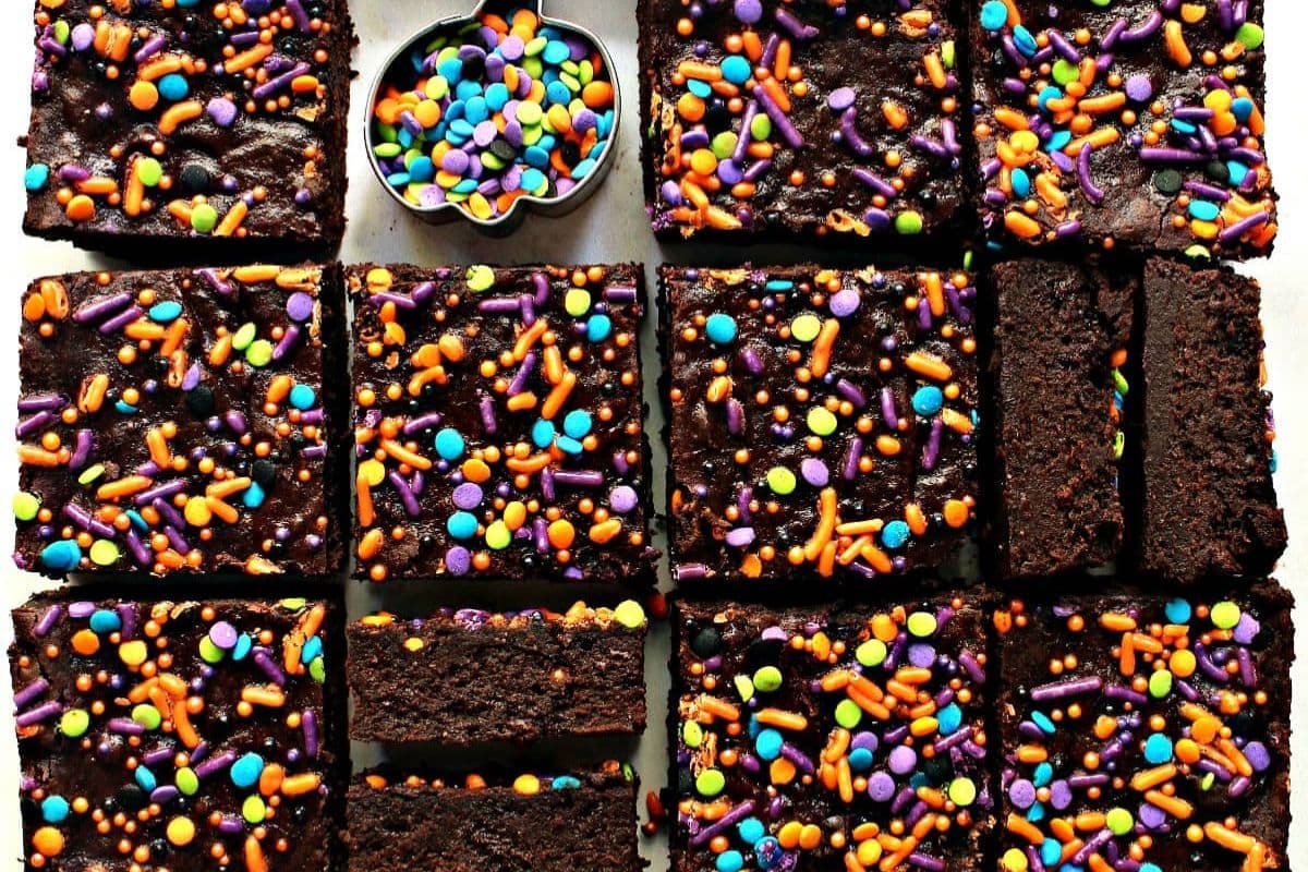 Pumpkin brownies with sprinkles. 