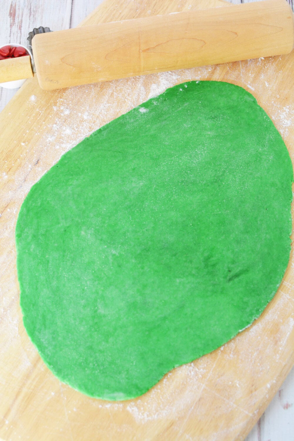 Green dough rolled out. 