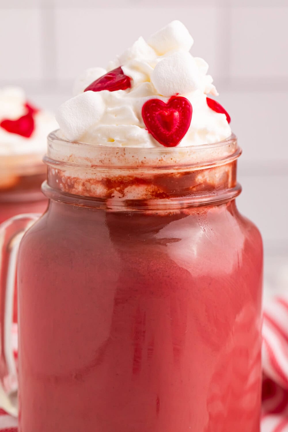 Jar of red hot chocolate. 