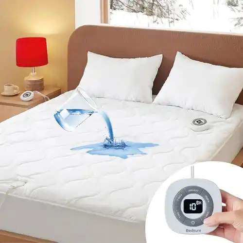 Bedsure Waterproof Heated Mattress Pad King Size - Quilted Cotton Electric Mattress Pad Bed Warmer with Deep Pocket, Dual Controller, 10 Heat Settings & 12 Hour Timer, Auto Shut Off (King, 78"...