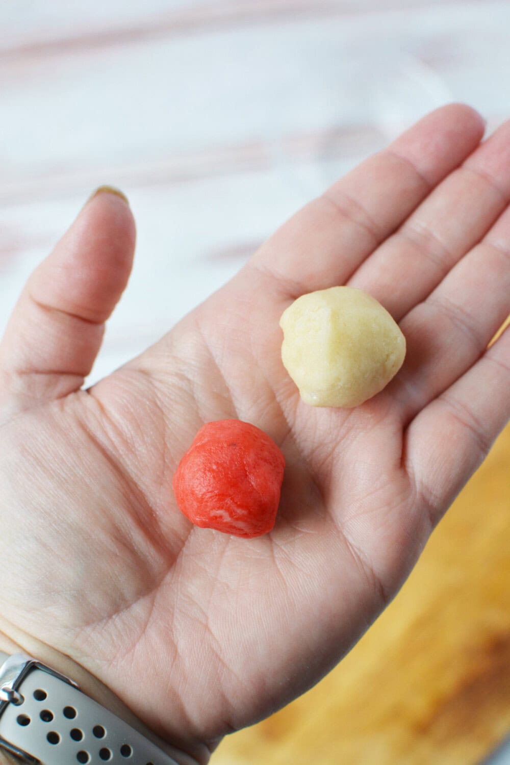 balls of red and white cookie dough