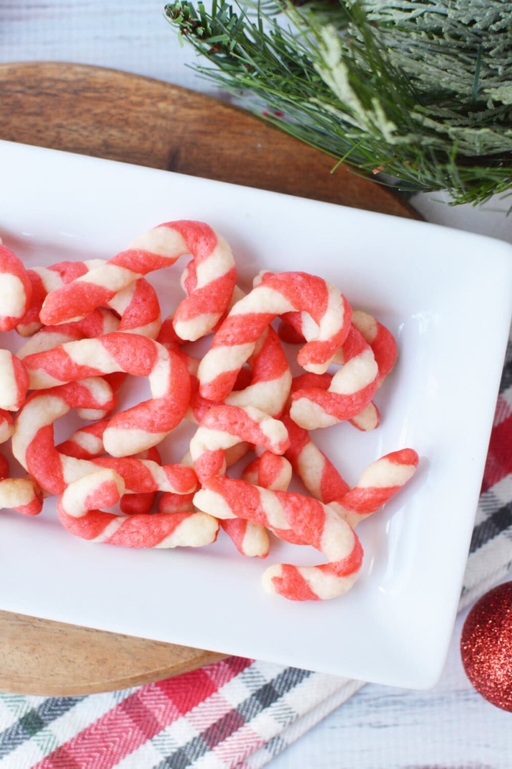 a plate of candy cane cookies