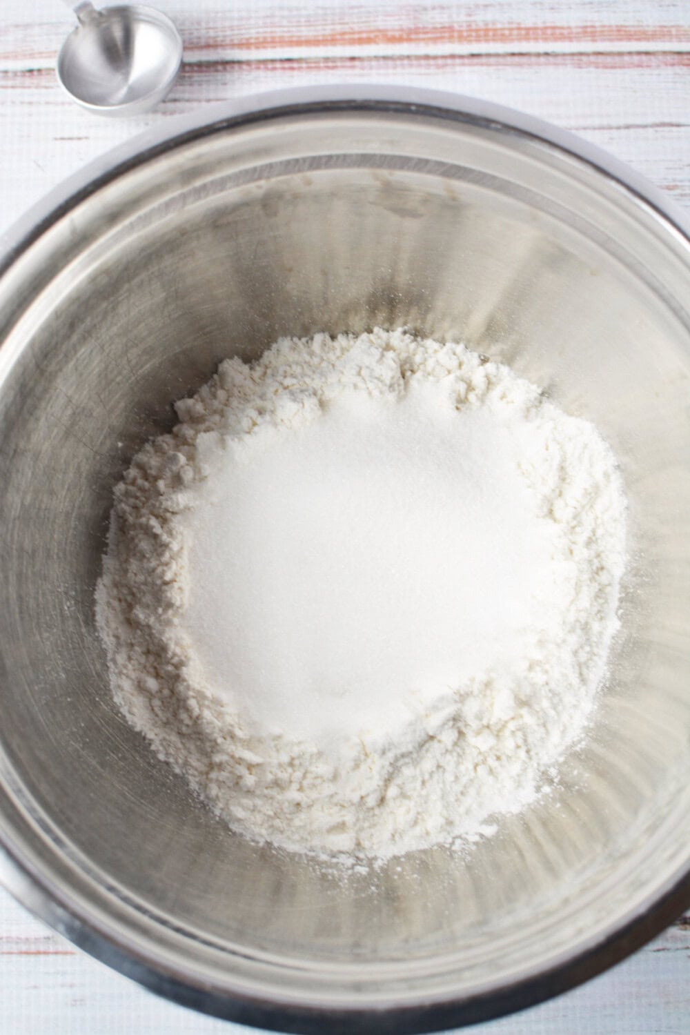 sugar and flour in a mixing bowl