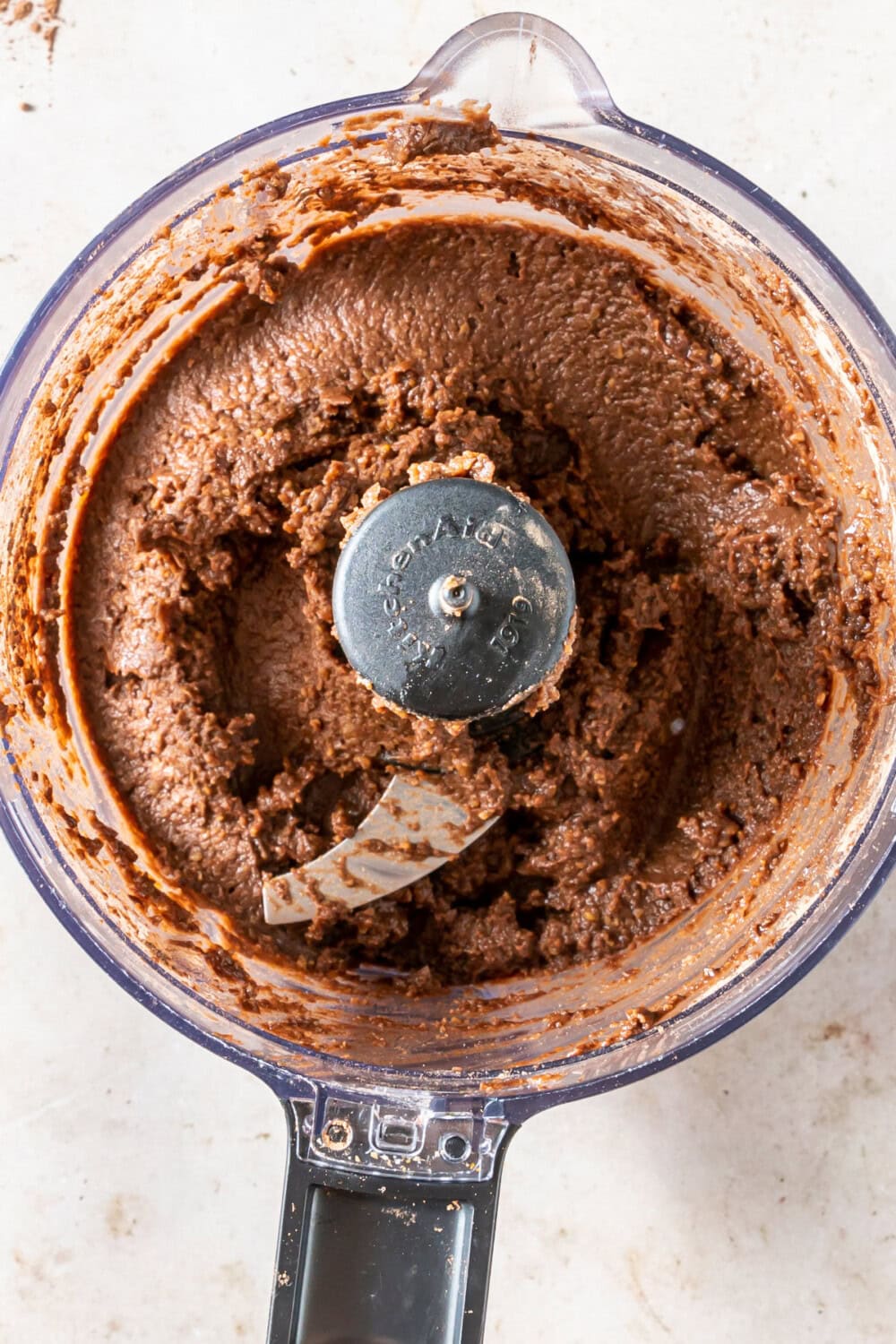 Processed chocolate hummus. 