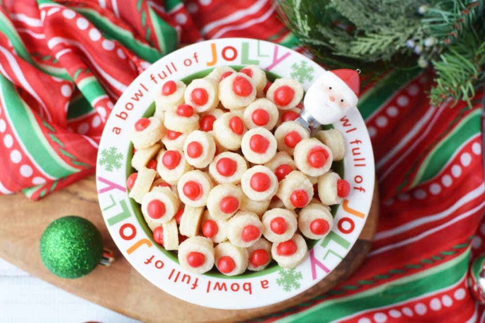 Bowl of Santa's button cookies