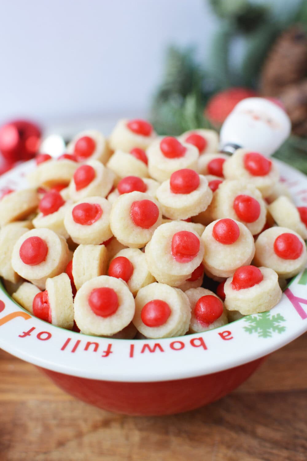 Bowl of Santa's Button holiday shortbread bites