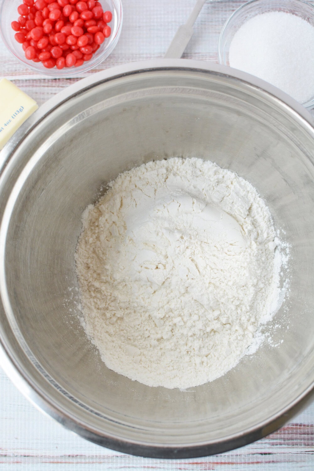 Mixing bowl with flour in it